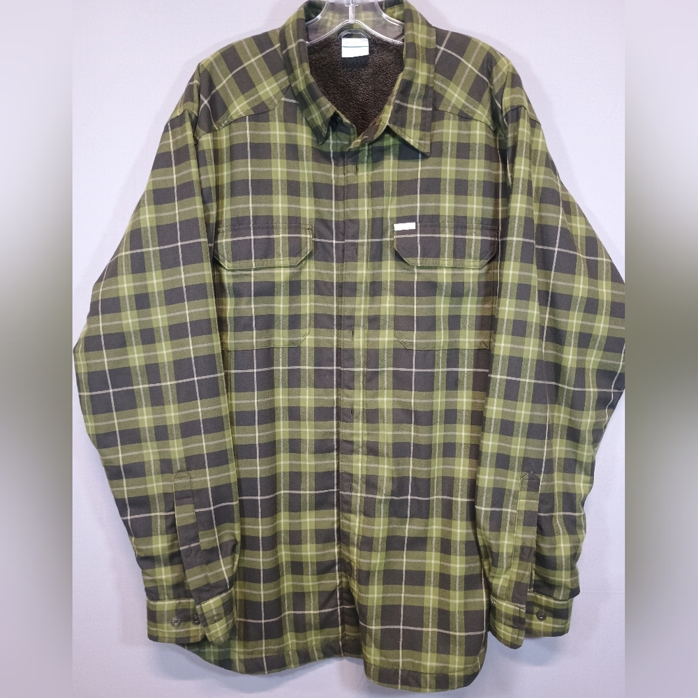 Columbia Men’s XL Fleece Lined Plaid Omni-Wick Button Up Jacket Green